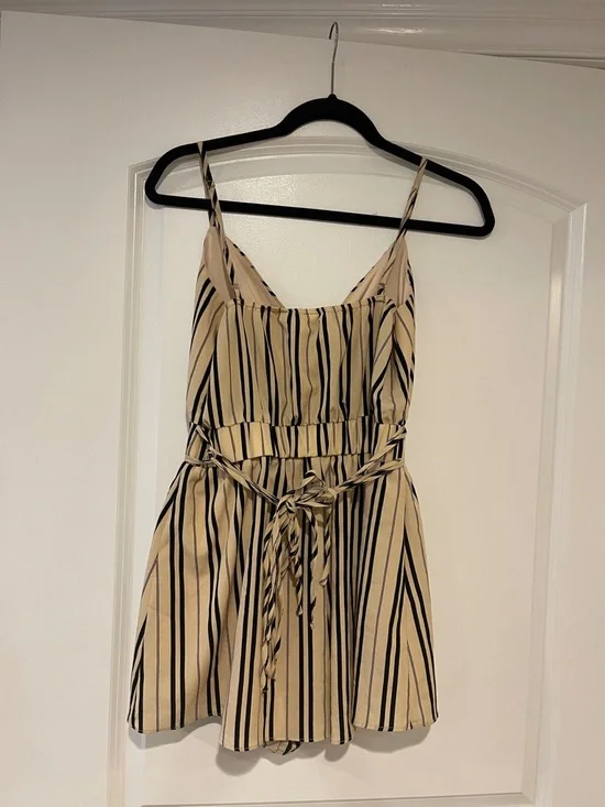 Windsor Beige and Black Striped Romper - Picture 2 of 4